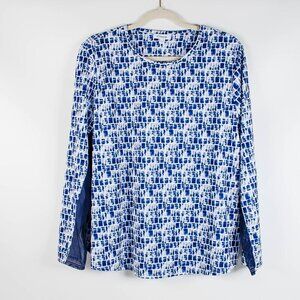 Chico's Blue White Top - Sheer Under Sleeves - Size 3 or XL